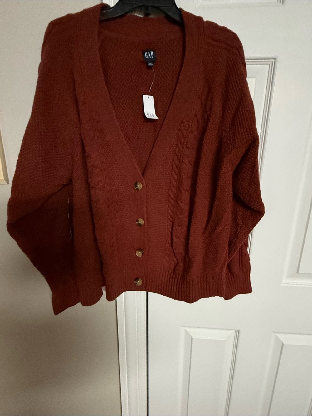GAP Women's Rust Cable Knit Button-Up Cardigan